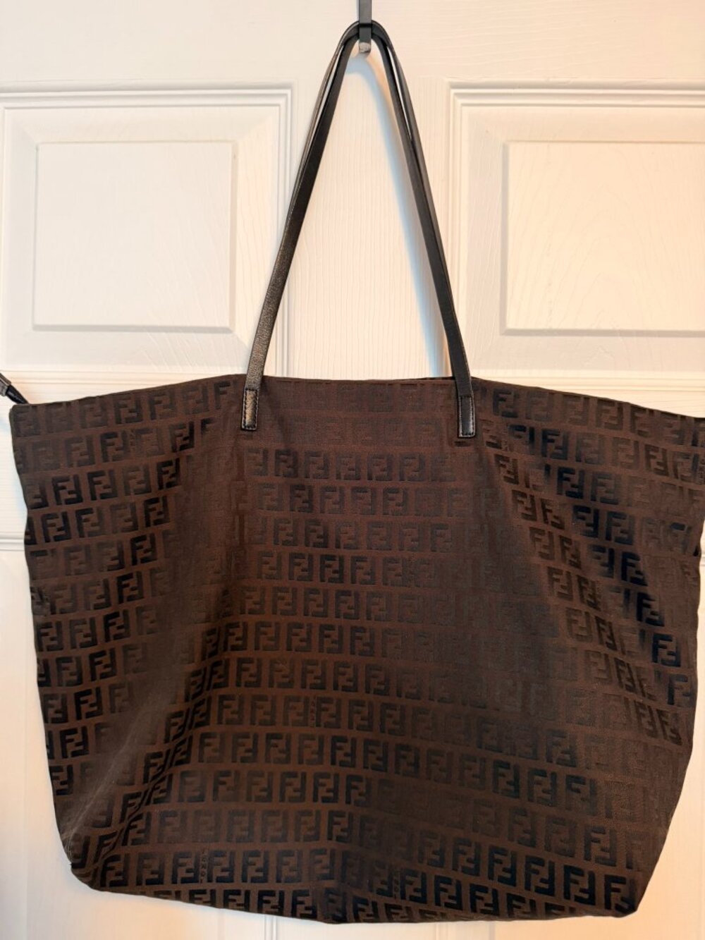 Fendi Zucchino FF Tote Bag Brown Canvas with Top Zip Closure